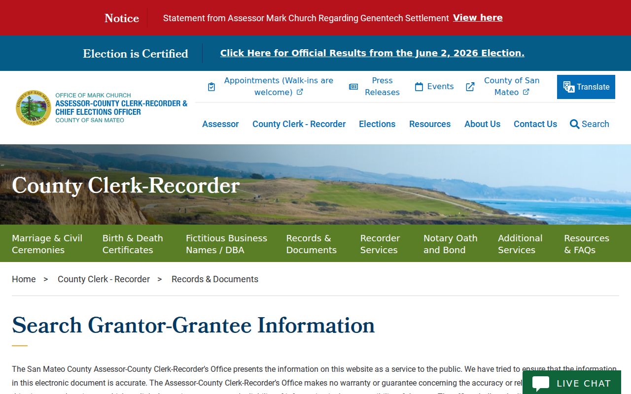 San Carlos people search instructions for the RecorderWorks deed index