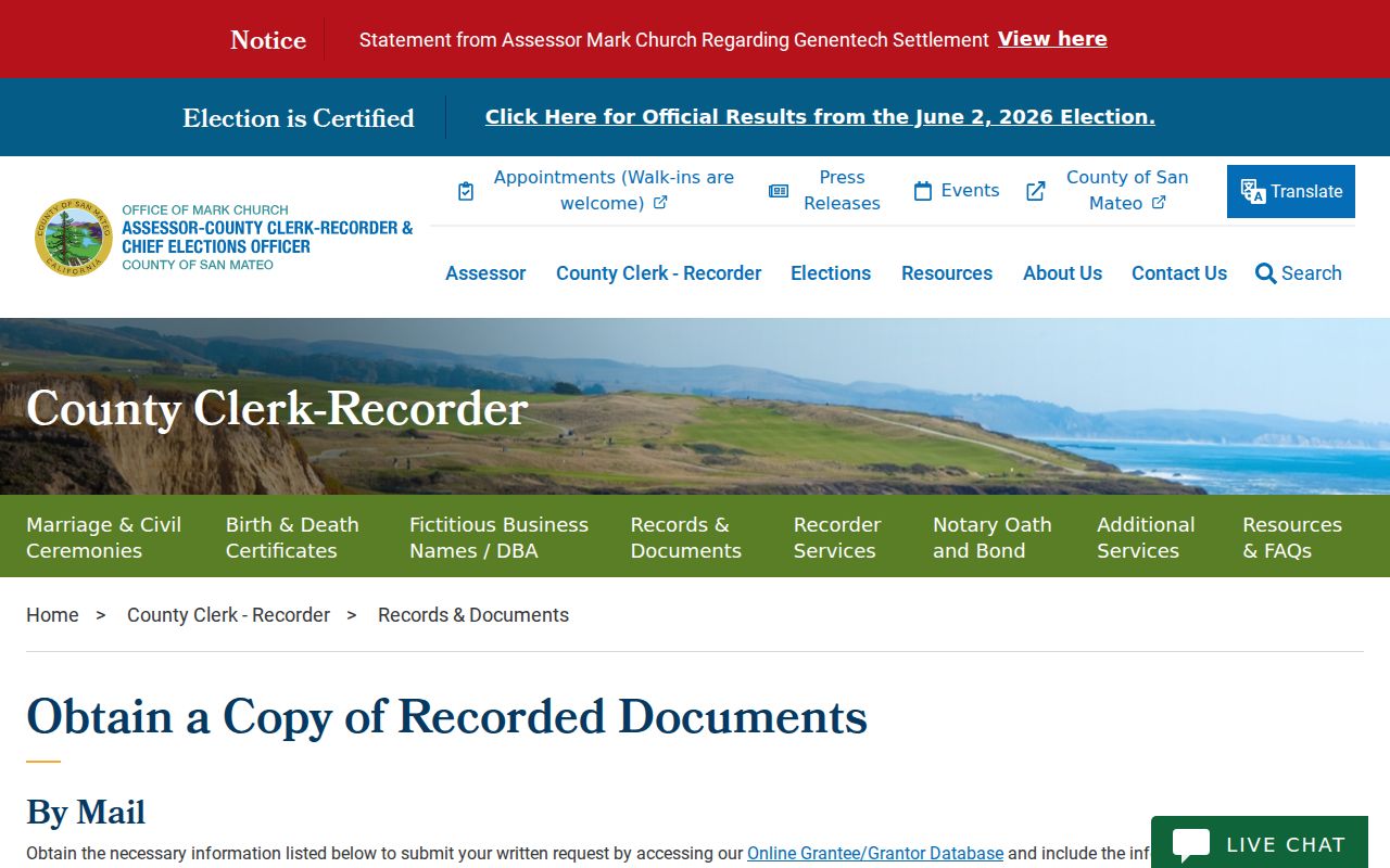 San Carlos people search recorded document copy request details