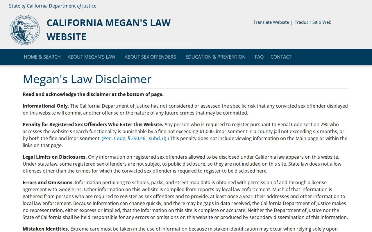 San Carlos public records access on the California Megan's Law registry