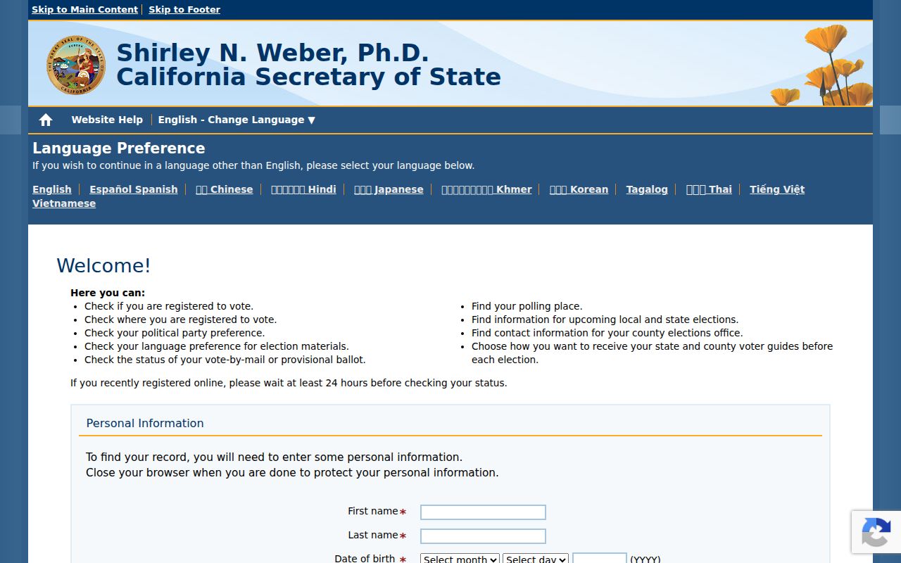 San Carlos voter records lookup on California My Voter Status